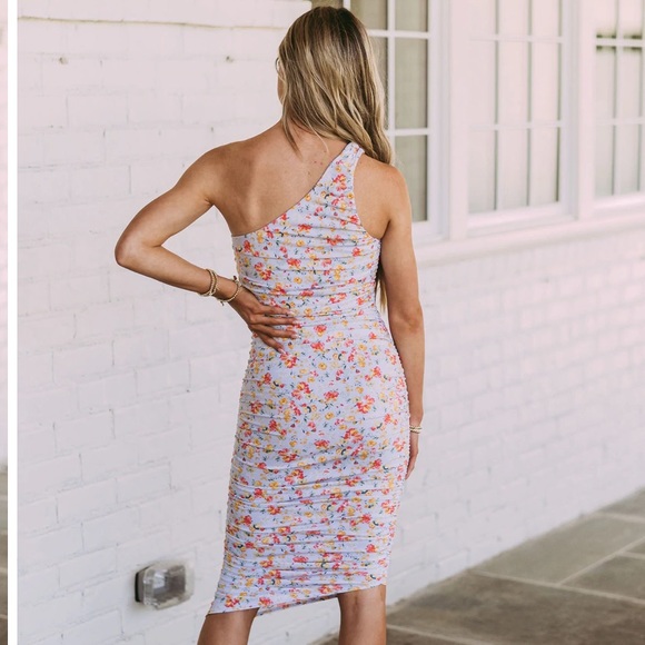 NWT Shop These Three Side Ruched One Shoulder Midi Dress-Floral - Size Small - Picture 7 of 7